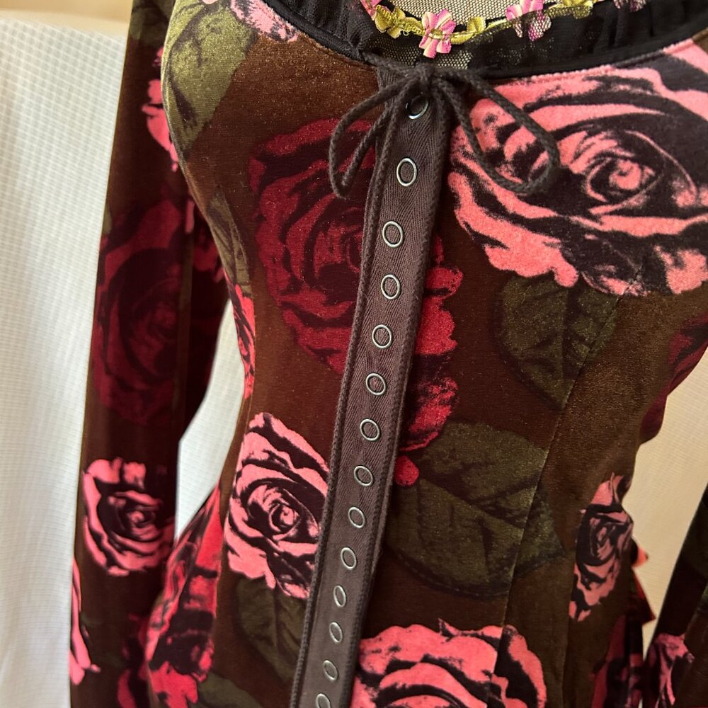 Vintage Y2K Betsey Johnson Velvet Floral Bustle Top - Picture 4 of 15